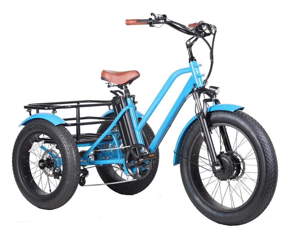 Three Wheels Electric Cargo Bike 48V500W Front Hub Motor Electric Tricycle 20inch 4.0 Fat Tire Tricycle with Basket